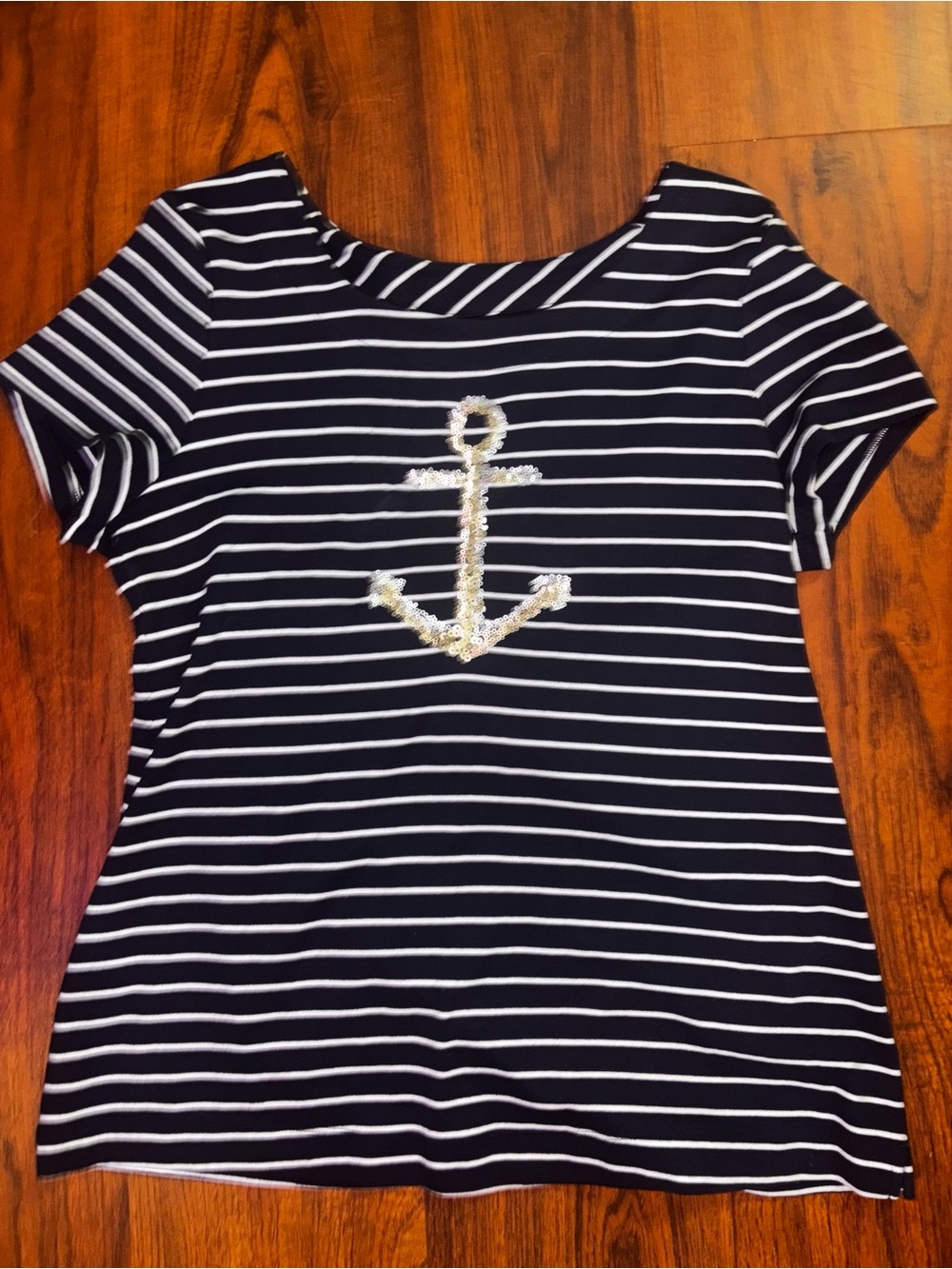 croft & barrow Navy and White Striped Tee with Gold Anchor